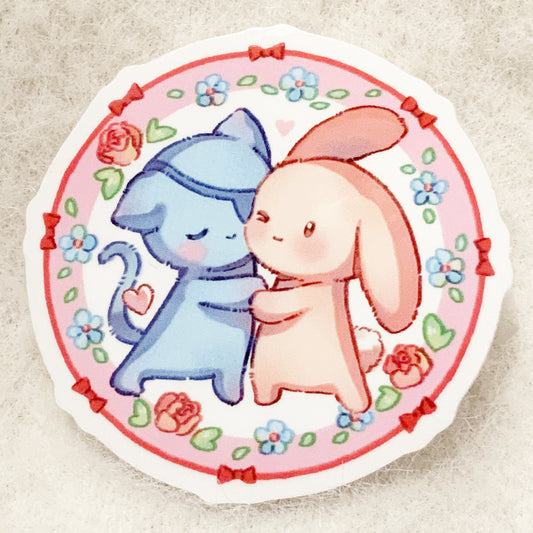 Cute Bunny Cat Hug Sticker