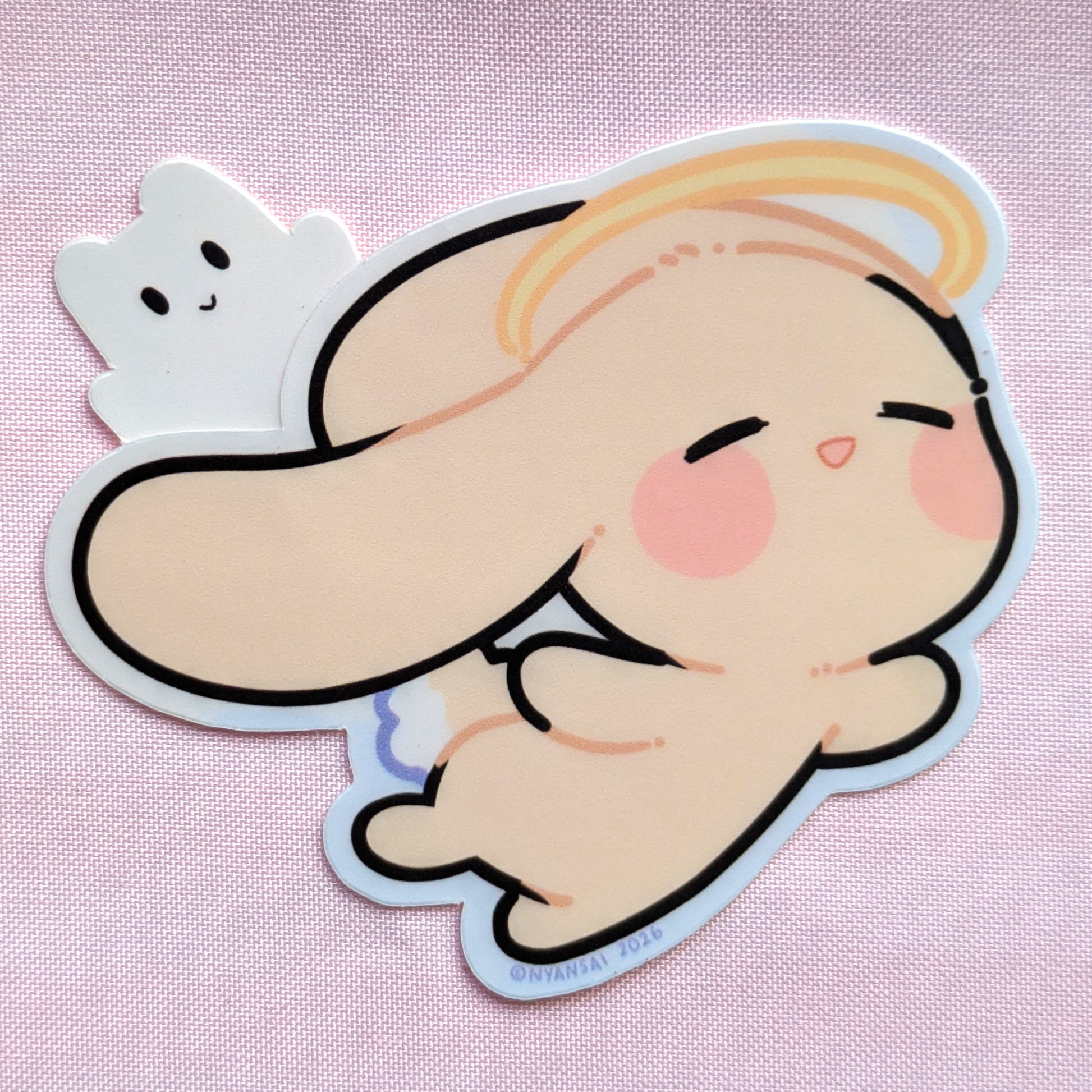 Cartoon Rabbit character sticker on a pink background