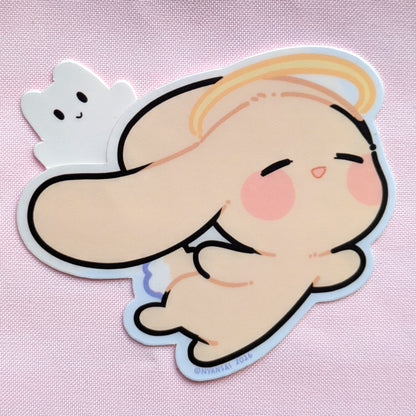 Cartoon Rabbit character sticker on a pink background