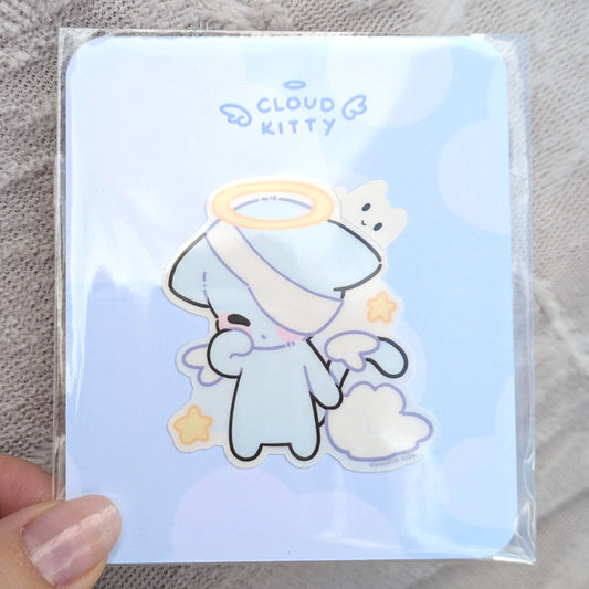 Cloud Kitty sticker in clear polybag with backing card