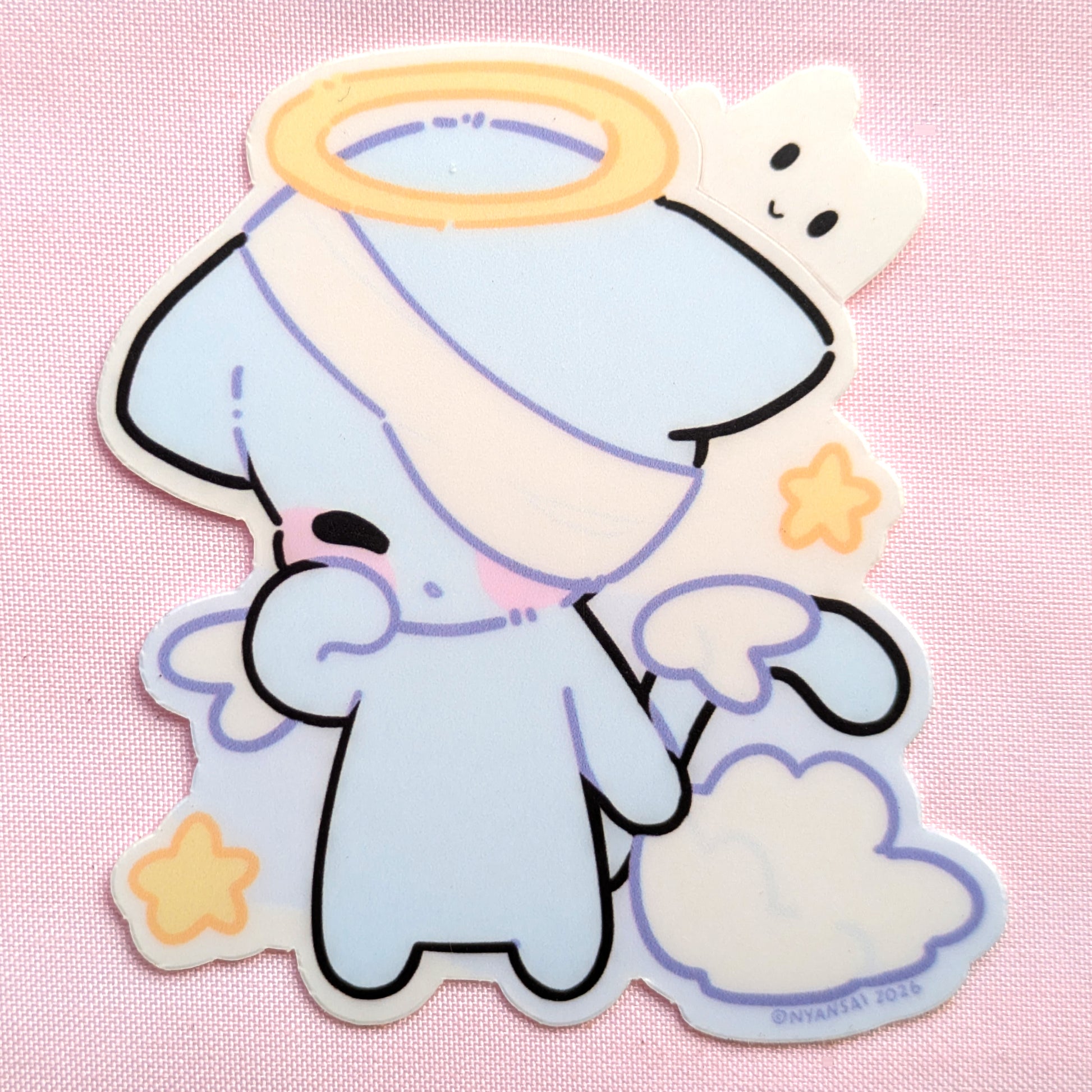 Cloud Kitty waterproof vinyl sticker, 2 inches tall, kawaii cat design