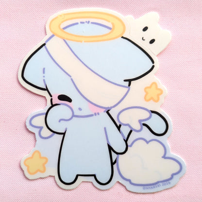 Cloud Kitty waterproof vinyl sticker, 2 inches tall, kawaii cat design